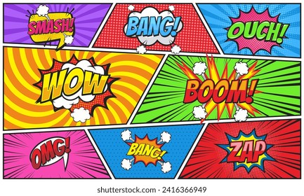 Colorful comic scene page background with speech bubble