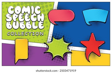Colección de burbuja de discurso cómico colorido con efectos de semitonos