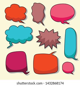 Colorful comic speech bubble and dialogue. Sketchy hand drawn. Vector illustration set, EPS 10.