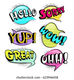 Colorful comic speech bubbles.