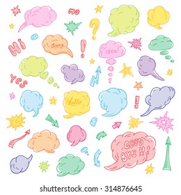 Colorful Comic Speech Bubbles, signs and elements - hand drawn doodle set