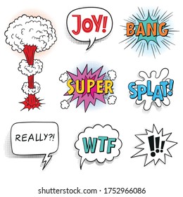 colorful comic speech bubbles with sounds. Flat vector illustrations