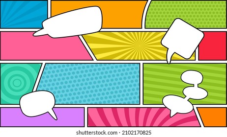 colorful comic strip scene background with blank speech bubble