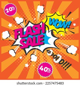 Colorful comic style sale badges template, discount promotion flat icon - vector