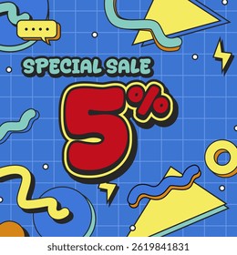 Colorful Comic Style Special Sale Poster with Bold 5% Discount on Blue Background