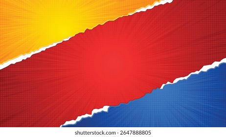 Colorful Comic Torn Paper Effect Background with Dynamic Burst Texture