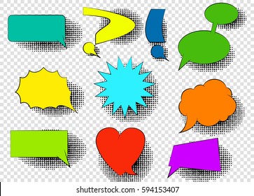 Colorful comics bubbles. Vector illustration. Empty set trendy cloud pop art vector comic. Write message comic bubble speech cartoon expression. Comics book template background. Easy design.
