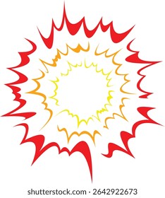 Colorful comic-style explosion vector with red, orange, and yellow bursts. Perfect for pop art, retro designs, games, icons, and dynamic action elements.