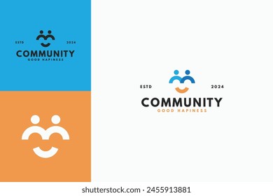 colorful community people, person, team, friend, team icon logo vector design template. modern connect people and smile shape symbol logo design vector illustration for agency, company and corporate