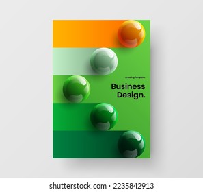 Colorful company brochure A4 vector design layout. Premium realistic spheres magazine cover concept.