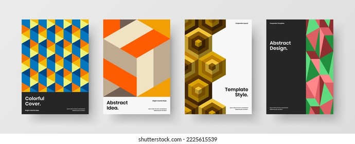 Colorful company cover A4 vector design layout composition. Bright geometric pattern booklet template set.