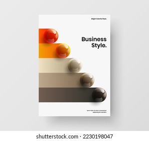 Colorful company cover A4 vector design layout. Vivid realistic balls handbill illustration.