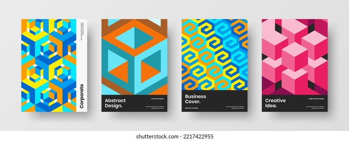 Colorful company cover design vector template collection. Isolated mosaic shapes flyer concept composition.