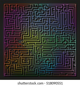 Colorful complex maze puzzle game (high level of difficulty). Labyrinth as  business concept. Background with gradient