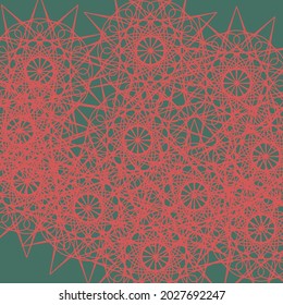 Colorful Complicated Stars Sharp Christmas Lace Red Background. Light Dark Santa Monochrome Bright Luxury Green Design Pic. Folk Winter Satanic Mandala Mystery Ornamental Chaotic Print Ornament.