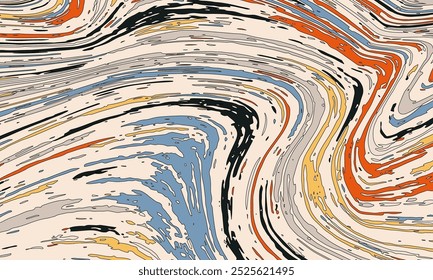 Eine bunte Komposition aus flüssiger Kunst. Dynamische Formen erzeugen einen Wirbel-Effekt. Die Bewegung der Luft fließt. Vorlage für Hintergründe, Texturen und kreatives Design