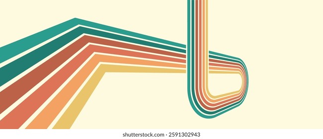 Colorful composition of parallel colored lines in the style of the 70s-80s. Abstract background for creative design
