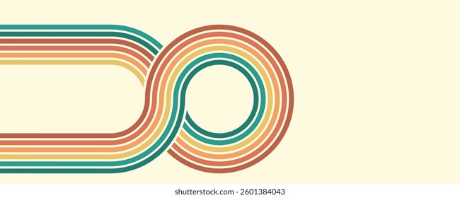 Colorful composition of parallel colored lines in the style of the 70s-80s. Abstract background for creative design

