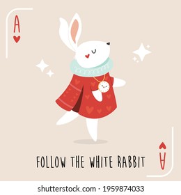 Colorful composition with White Rabbit and quote from Alice in Wonderland