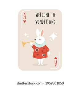 Colorful composition with White Rabbit and quote from Alice in Wonderland