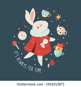 Colorful composition and white Rabbit   quote from fairy tale