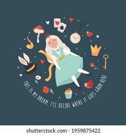 Colorful compositions and characters Alice in Wonderland  Vector design  illustration