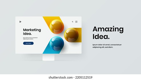 Colorful computer display mockup landing page layout. Isolated site screen vector design concept.