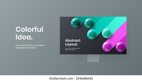 Colorful computer display mockup site screen concept. Clean web project design vector illustration.