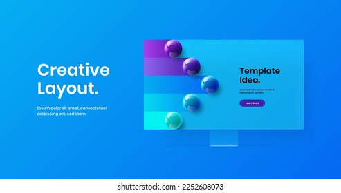 Diseño de proyecto web de simulación de pantalla de computadora colorida. Plantilla vectorial de diseño de página de inicio creativa.