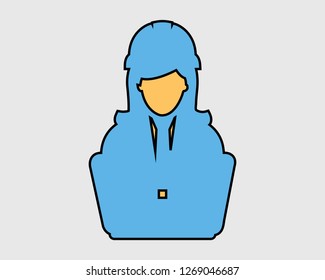 Colorful Computer Engineer Icon. Female symbol with computer monitor