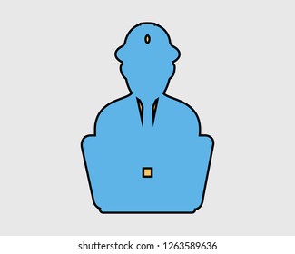Colorful Computer Engineer Icon. Male symbol with computer monitor