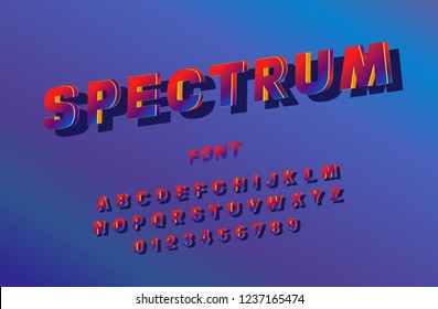 Colorful computer font, 90's style, alphabet, letters and numbers. Vector Illustration