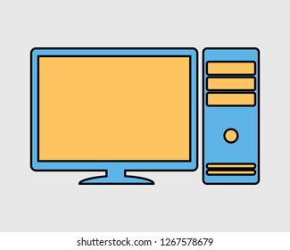Colorful Computer Icon with Monitor and CPU. 