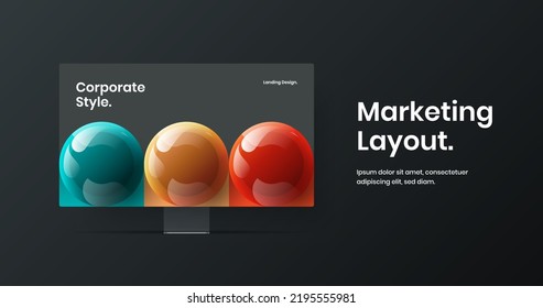 Colorful computer monitor mockup web project concept. Minimalistic landing page design vector layout.