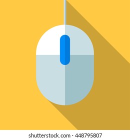 Colorful computer mouse icon in modern flat style with long shadow. Vector illustration