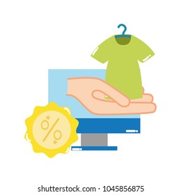 colorful computer with online buy clothes and tag percent
