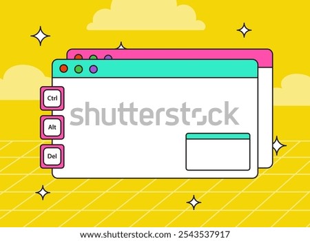 Colorful Computer Windows with Keyboard Shortcut Buttons for Digital Themes User Interface Dialog Window