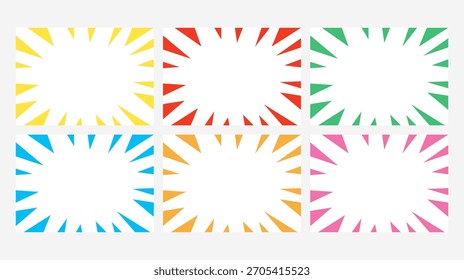 Farbige konzentrierte Linie Frame Hintergrund Set, Pop und einfache Explosion Linie Design, Vektorgrafik
