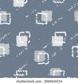 Fondo Concéntrico Colorido. Grunge point atenuó las plantillas de la cubierta de tono de la pantalla. Resumen de fondo colorido. Ilustración vectorial de diseño de mosaico de píxeles modernos. Plantilla de póster o volante. 