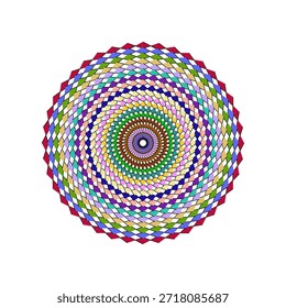 Círculos concêntricos coloridos criam um design de padrão tecido vibrante e simétrico