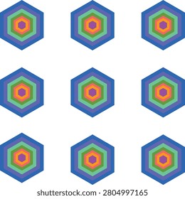 Colorful Concentric Hexagon Seamless Pattern with Geometric Rainbow Design on Black Background