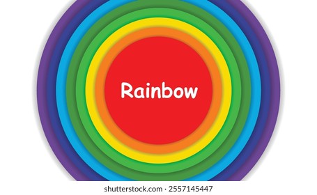 Colorful concentric neumorphic circle. circle rainbow papercut style with shadow. rainbow colors background. rainbow circle target 8 colors