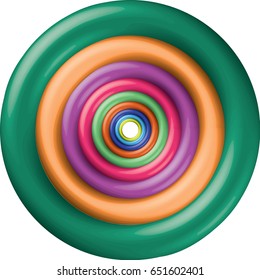 Colorful concentric rings pattern, with shiny, metallic surface