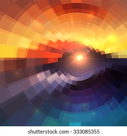Colorful concentric shining mosaic vector abstract background
