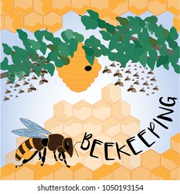 Colorful concept design of beekeeping. Vector illustration.