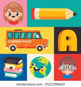 Colorful Concept Design With Childish Illustrations