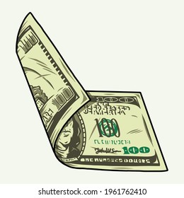 Colorful concept of falling dollar banknote in vintage style isolated vector illustration