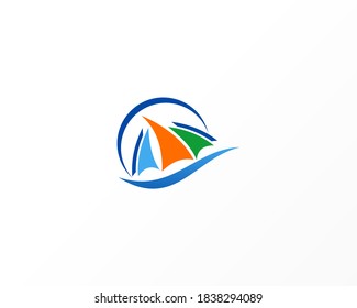 Colorful concept Sailboat logo design Vector