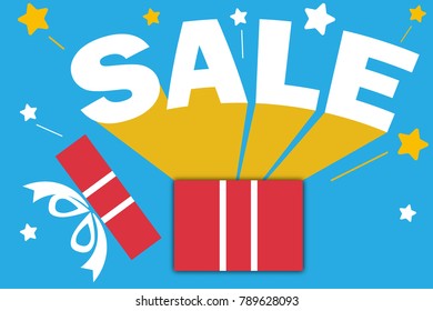 Colorful concept of White Sale word splash from Red present box for Infographic business vector graphic design