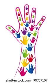 colorful conceptual hand over white background. vector